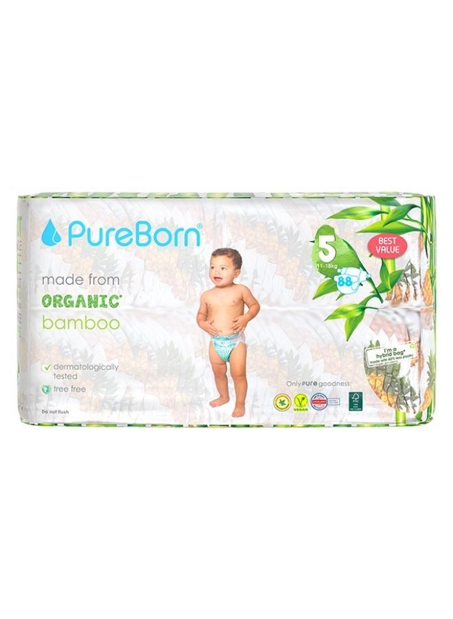 PUREBORN Organic Bamboo Size 5 Diapers 11-18 Kg 88 Count